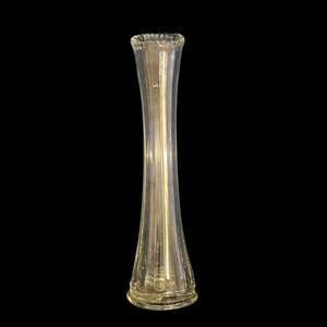Vintage Clear Glass Swung Bud Vase Ribbed Scalloped Rim MCM Style